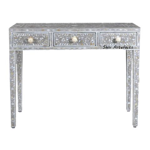 MOTHER OF PEARL INLAY FLORAL DESIGN CONSOLE