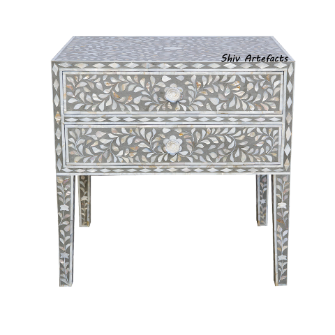 MOTHER OF PEARL INLAY FLORAL DESIGN BEDSIDE