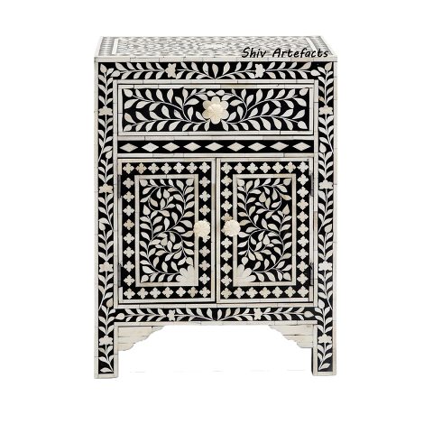 BONE INLAY FLORAL DESIGN BEDSIDE