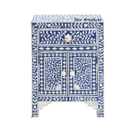 BONE INLAY FLORAL DESIGN BEDSIDE