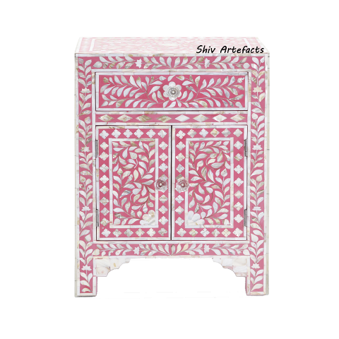 MOTHER OF PEARL INLAY FLORAL DESIGN BEDSIDE