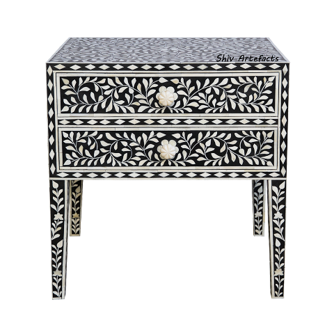 BONE INLAY FLORAL DESIGN BEDSIDE