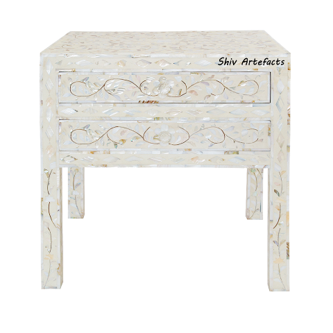 MOTHER OF PEARL INLAY FLORAL DESIGN BEDSIDE