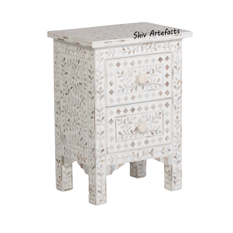MOTHER OF PEARL INLAY FLORAL DESIGN BEDSIDE