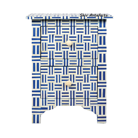 BONE INLAY CROSS HATCH DESIGN BEDSIDE