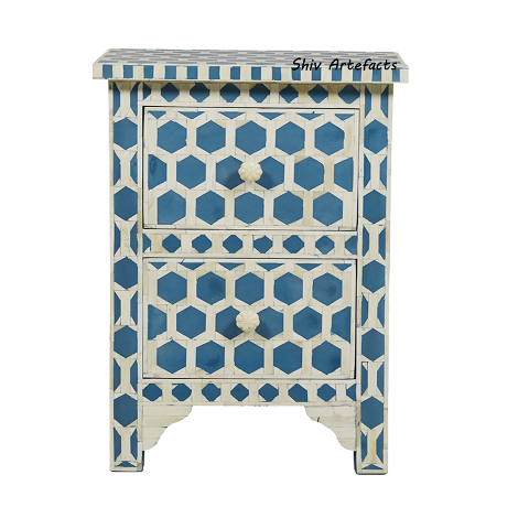 BONE INLAY HONEY COMB DESIGN BEDSIDE