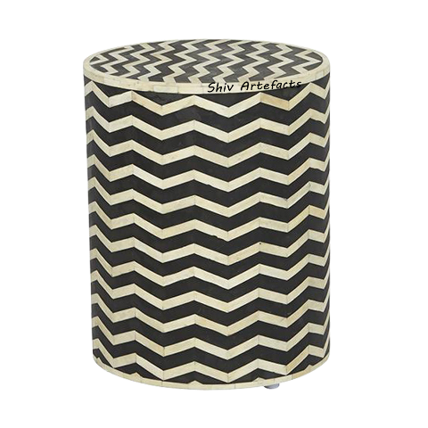 BONE INLAY CHEVRON DESIGN ROUND SIDE TABLE
