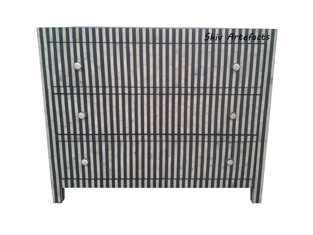 BONE INLAY STRIP DESIGN CHEST OF DRAWERS